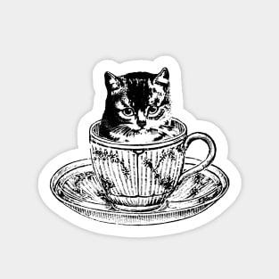 Teacup Kitten Cat Vintage Illustration Sticker